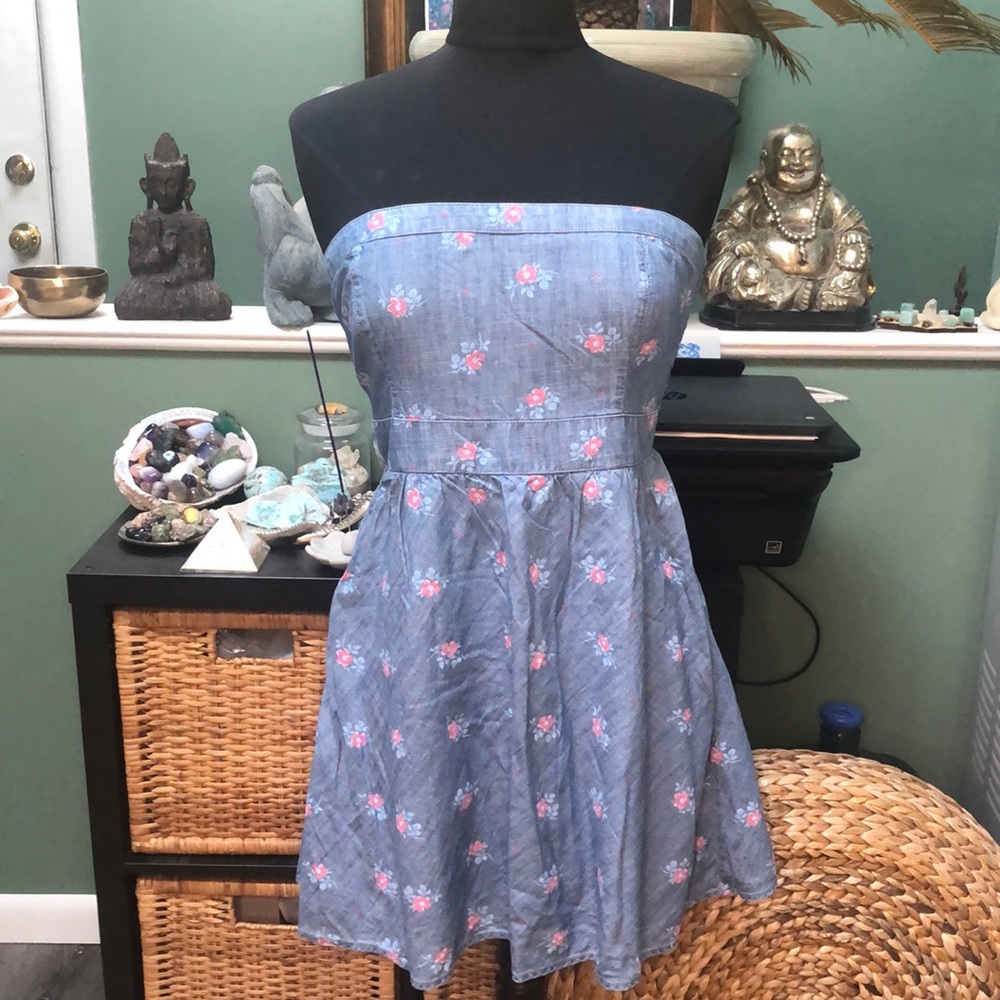 Hollister Strapless Smocked back Denim dress